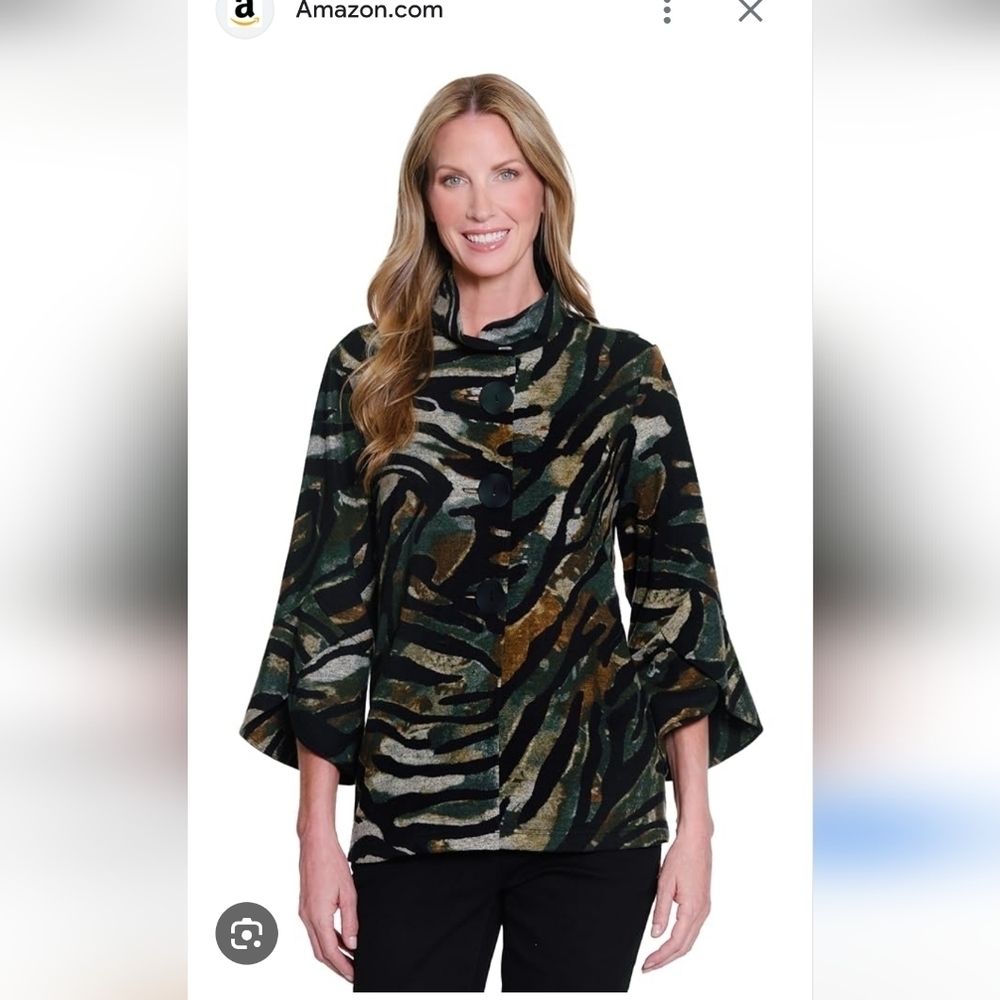 Ali Miles Camo Stripes Black Olive Green Beige Swing Jacket  Size M Artsy NWT